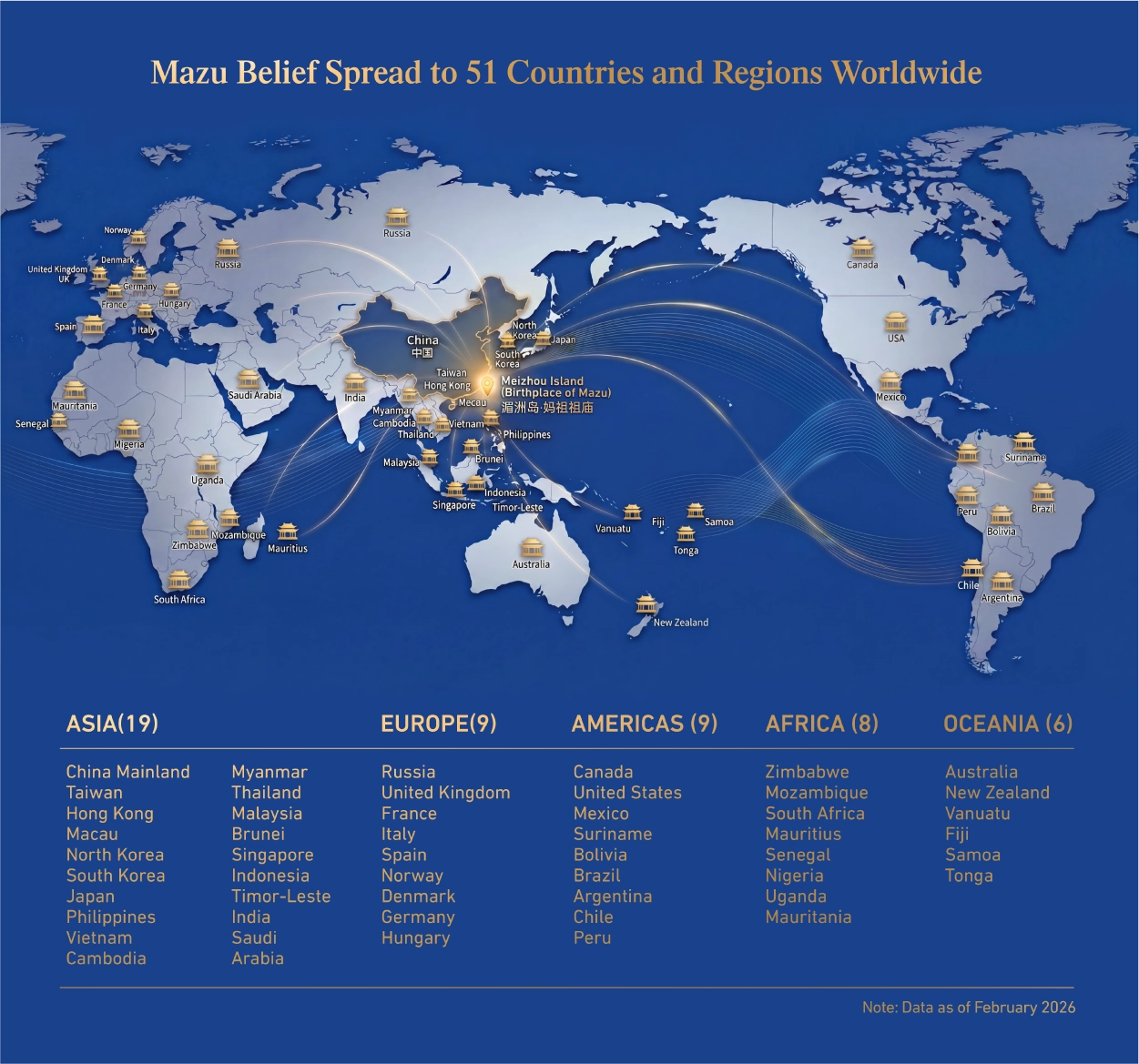 Map showing the global spread of Mazu belief.