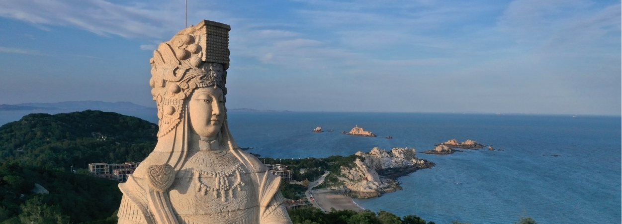 Mazu statue facing the sea on Meizhou Island.